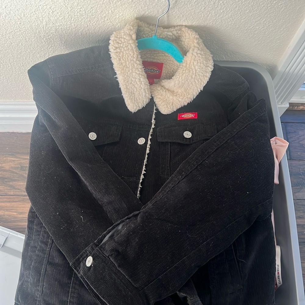 Dickies Sherpa lined black corduroy cropped jacket